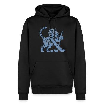 Silhouette minimaliste de joueur de hockey sur glace tigre - Sweat à capuche Premium bio Homme - noir - Devant - Nico (187cm)