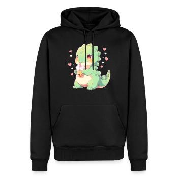 Kawaii Dinosaure Boissons Boba Bubble Tea Chibi - Sweat à capuche Premium bio Homme - noir - Devant - Nico (187cm)
