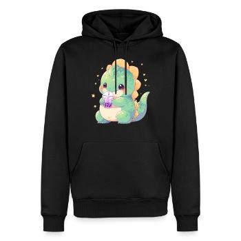 Kawaii Dinosaure Boissons Boba Bubble Tea Chibi - Sweat à capuche Premium bio Homme - noir - Devant - Nico (187cm)