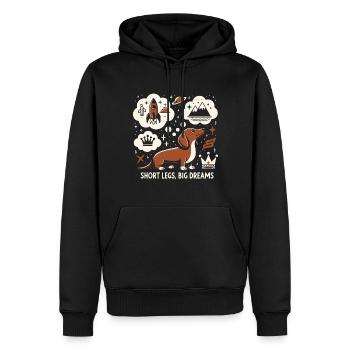 Short Legs, Big Dreams – Dreamy Dachshund Des - Men’s Premium Organic Hoodie - black - Front - Nico (187cm)