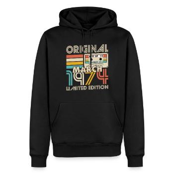 50th Birthday Vintage March 1974 Original 1974 - Men’s Premium Organic Hoodie - black - Front - Nico (187cm)