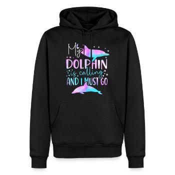 Dauphin Mon dauphin m’appelle et - Sweat à capuche Premium bio Homme - noir - Devant - Nico (187cm)