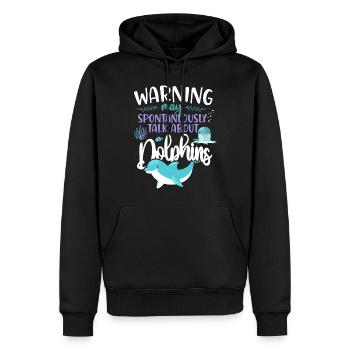 Dolphin Warning May Spontaneously - Men’s Premium Organic Hoodie - black - Front - Nico (187cm)