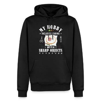 La couture croisée, mon passe-temps est la couture - Sweat à capuche Premium bio Homme - noir - Devant - Nico (187cm)