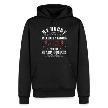 La couture croisée, mon passe-temps est la couture - Sweat à capuche Premium bio Homme - noir - Devant - Nico (187cm)