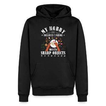 La couture croisée, mon passe-temps est la couture - Sweat à capuche Premium bio Homme - noir - Devant - Nico (187cm)