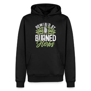Wohnung Ausräuchern Powered By Burned Herbs - Männer Premium Bio Hoodie - Schwarz - Vorne - Nico (187cm)