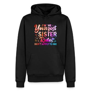 Je suis la plus jeune sœur Les règles ne s’appliquent pas à moi - Sweat à capuche Premium bio Homme - noir - Devant - Nico (187cm)