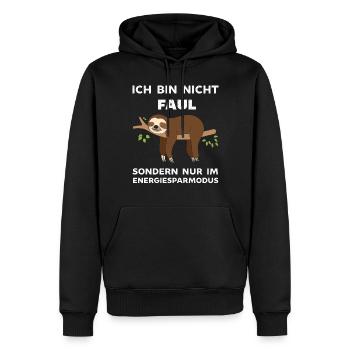 Ich bin nicht Faul ich spare Energie ein Faultier - Männer Premium Bio Hoodie - Schwarz - Vorne - Nico (187cm)