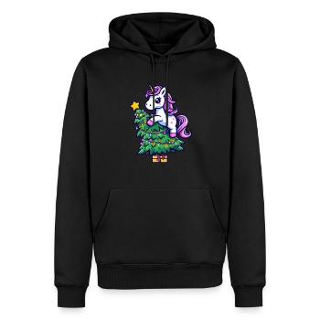 Weihnachts-Einhorn - Magisches Sitzen auf dem Tann - Männer Premium Bio Hoodie - Schwarz - Vorne - Nico (187cm)