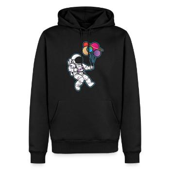 Astronaut Holding Planet Ballons Sonnensystem - Männer Premium Bio Hoodie - Schwarz - Vorne - Nico (187cm)