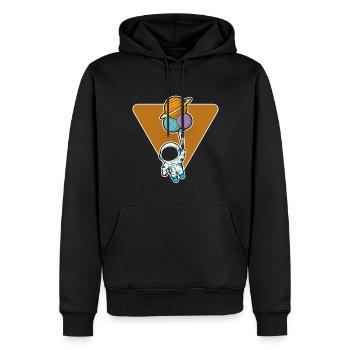Astronaut Holding Planet Ballons Sonnensystem - Männer Premium Bio Hoodie - Schwarz - Vorne - Nico (187cm)