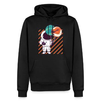 Astronaut Holding Planet Ballons Sonnensystem - Männer Premium Bio Hoodie - Schwarz - Vorne - Nico (187cm)