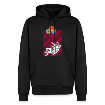 Astronaut Holding Planet Ballons Sonnensystem - Männer Premium Bio Hoodie - Schwarz - Vorne - Nico (187cm)