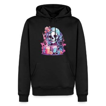 Kawaii Pastel Goth Skull Milkshake Design - Männer Premium Bio Hoodie - Schwarz - Vorne - Nico (187cm)
