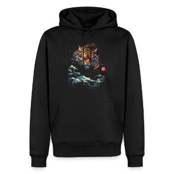 Clair de lune Fantaisie Asie japonaise Mythologie du tigre - Sweat à capuche Premium bio Homme - noir - Devant - Nico (187cm)