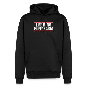 La vie n’est pas à la ferme des poneys Denglish - Sweat à capuche Premium bio Homme - noir - Devant - Nico (187cm)