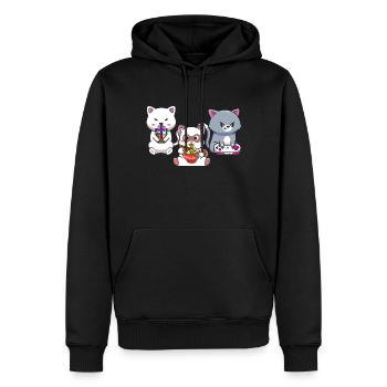 Chat Boba Thé Bubble Tea Gaming Gamer Ramen Anime - Sweat à capuche Premium bio Homme - noir - Devant - Nico (187cm)
