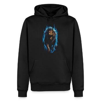 Lion, Feu, Bleu, Mâle - Sweat à capuche Premium bio Homme - noir - Devant - Nico (187cm)