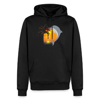 Dolphin Beach Palm Tree Sunset - Men’s Premium Organic Hoodie - black - Front - Nico (187cm)