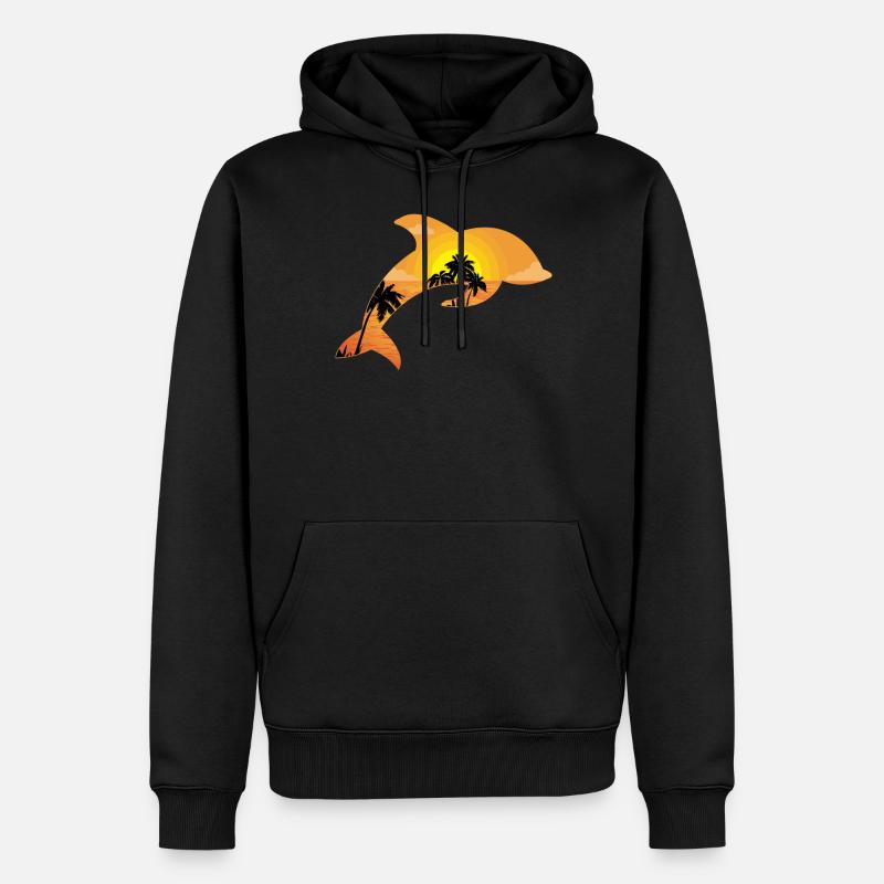 Dolphin Palm Tree Sunset - Männer Premium Bio Hoodie - Schwarz