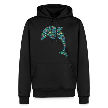 Dauphin Fleur Tropicale Floral - Sweat à capuche Premium bio Homme - noir - Devant - Nico (187cm)