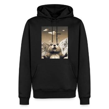 Invasion extraterrestre OVNI Selfie castor - Sweat à capuche Premium bio Homme - noir - Devant - Nico (187cm)