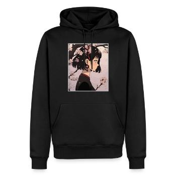 Vintage Japanisch Ästhetik Otaku Anime Girl - Männer Premium Bio Hoodie - Schwarz - Vorne - Nico (187cm)
