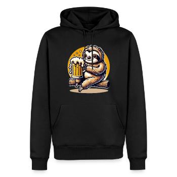 Faultier mit Bier beim Chillen auf Bierparty - Männer Premium Bio Hoodie - Schwarz - Vorne - Nico (187cm)
