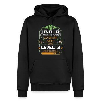 Level 12 Freigeschaltet Level 13 wird geladen - Männer Premium Bio Hoodie - Schwarz - Vorne - Nico (187cm)