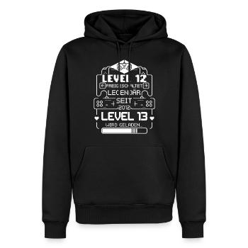 Level 12 Freigeschaltet Level 13 wird geladen - Männer Premium Bio Hoodie - Schwarz - Vorne - Nico (187cm)