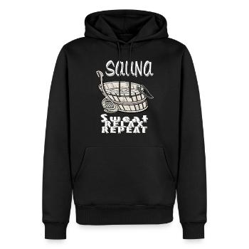 SAUNA SWEAT RELAX REPEAT - Männer Premium Bio Hoodie - Schwarz - Vorne - Nico (187cm)