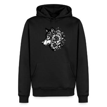 Wolf Blumen Tier Grafik Wolfsliebhaber - Männer Premium Bio Hoodie - Schwarz - Vorne - Nico (187cm)