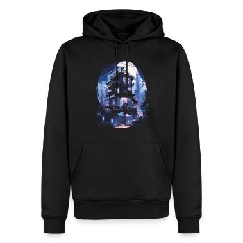 Cyberpunk Manga Kyoto Glitch - Sweat à capuche Premium bio Homme - noir - Devant - Nico (187cm)