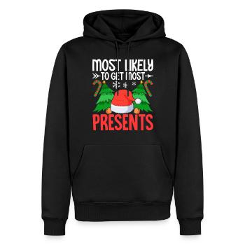 Le plus susceptible de recevoir le plus de cadeaux drôle - Sweat à capuche Premium bio Homme - noir - Devant - Nico (187cm)