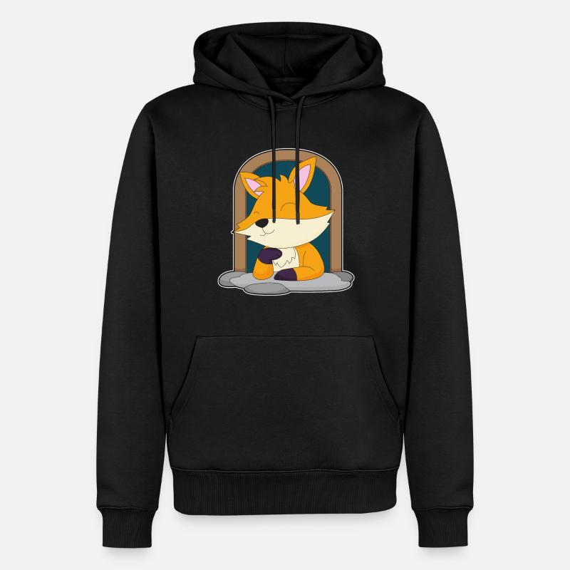 Renard dans une fenêtre - Sweat à capuche Premium bio Homme - noir