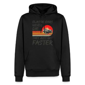 Classic Cars Never Die, They Just Get Faster - Men’s Premium Organic Hoodie - black - Front - Nico (187cm)