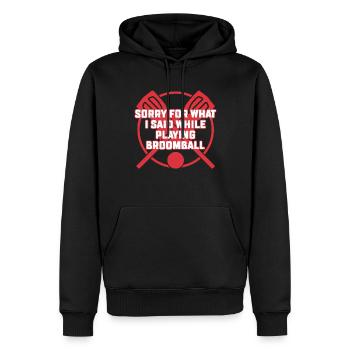 Désolé pour ce que j’ai dit en jouant au ballon-balai - Sweat à capuche Premium bio Homme - noir - Devant - Nico (187cm)