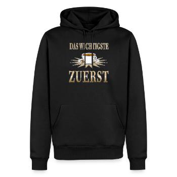 KAFFEE DAS WICHTIGSTE ZUERST - Männer Premium Bio Hoodie - Schwarz - Vorne - Nico (187cm)