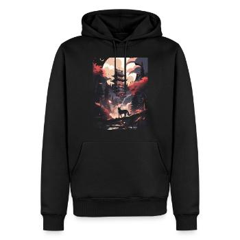 Japanese Wolf Wolves Manga Tokyo Cherry Blossoms - Men’s Premium Organic Hoodie - black - Front - Nico (187cm)