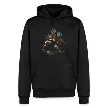 Steampunk Fantasy City Turtle - Men’s Premium Organic Hoodie - black - Front - Nico (187cm)