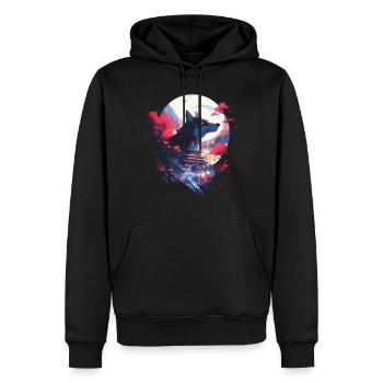 Japanese Wolf Wolves Manga Tokyo Cherry Blossoms - Men’s Premium Organic Hoodie - black - Front - Nico (187cm)
