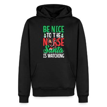 Soyez gentil avec l’infirmière Le Père Noël regarde Noël drôle - Sweat à capuche Premium bio Homme - noir - Devant - Nico (187cm)
