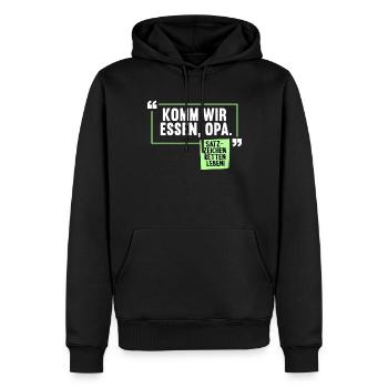 Komm wir essen, Opa. Satzzeichen retten Leben - Männer Premium Bio Hoodie - Schwarz - Vorne - Nico (187cm)