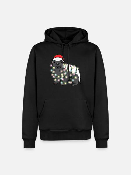 Honigdachs Mit Weihnachtsbeleuchtung - Männer Premium Bio Hoodie - Schwarz