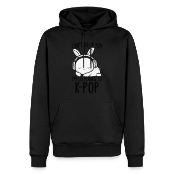 Je ne t’entends pas, j’écoute Kpop Rabbit K-pop - Sweat à capuche Premium bio Homme - noir - Devant - Nico (187cm)
