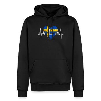 Stockholm Skyline Herzschlag Herz I Love Schweden - Männer Premium Bio Hoodie - Schwarz - Vorne - Nico (187cm)