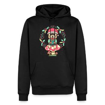 Morkie chien sur champignon Noël Couronne Noël - Sweat à capuche Premium bio Homme - noir - Devant - Nico (187cm)