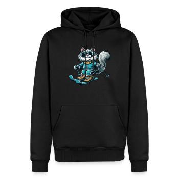 Maine Coon Katze beim Skifahren - Winterwunder - Männer Premium Bio Hoodie - Schwarz - Vorne - Nico (187cm)