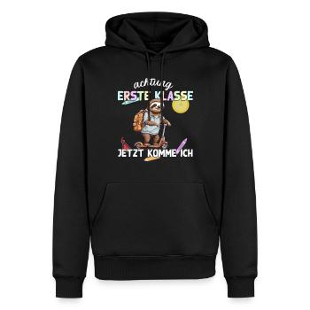 Faultier Erste Klasse Einschulung Roller Design - Männer Premium Bio Hoodie - Schwarz - Vorne - Nico (187cm)